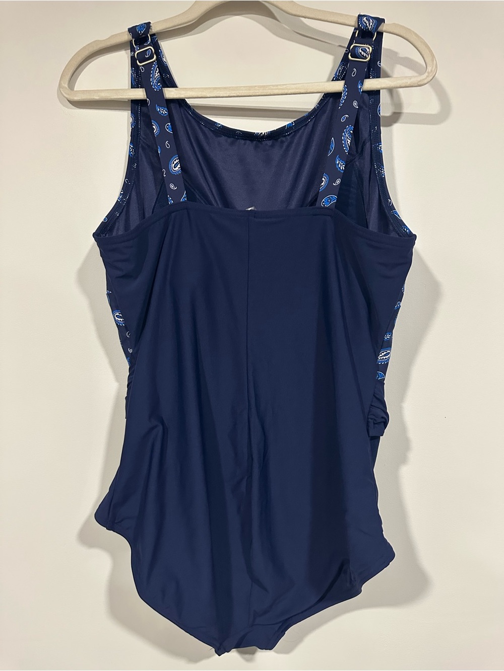 Lands End High Neck Tummy Control Belted One Piece Swimsuit Blue Paisley 18W - Picture 3 of 4